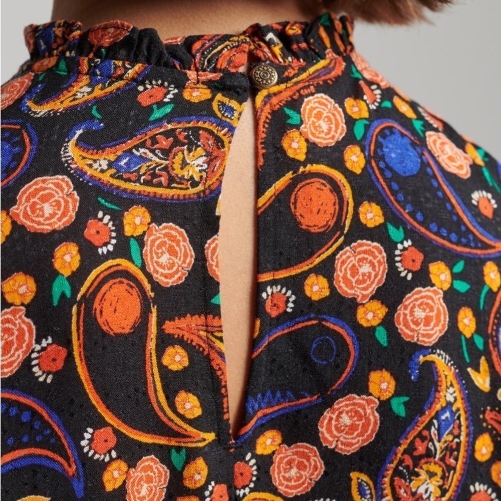 Superdry Multicolor Paisley High Neck Long Sleeve Cottagecore Boho Mini Dress - Picture 10 of 15
